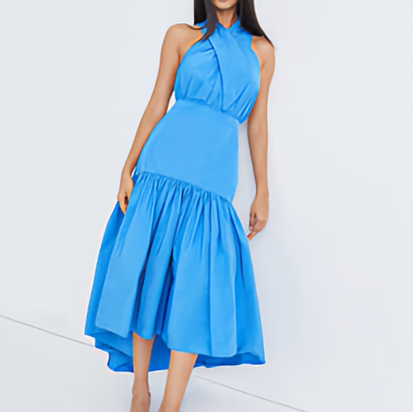 Veronica beard Radley taffeta dress CRISSCROSS neck MAXI blue size 8 BNWT - Picture 6 of 15